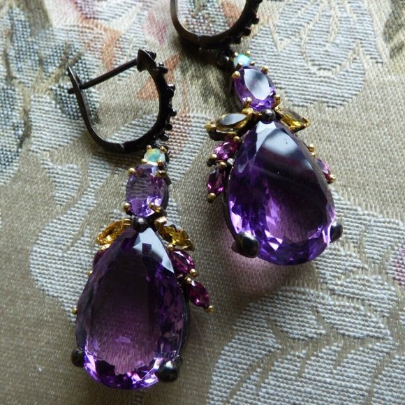 AMETHYST CITRINE FIRE OPAL 925 STERLING SILVER DANGLE EARRINGS BOHO GOTH WEDDING - Picture 4 of 11